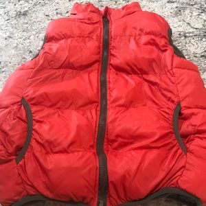 Zara Boys Puffer Vest Red Orange 10 12 Zip Up Gray